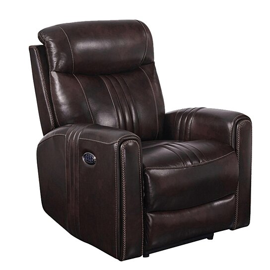 Saltoro Sherpi Faux Leather Upholstered Wooden Recliner with Swi
